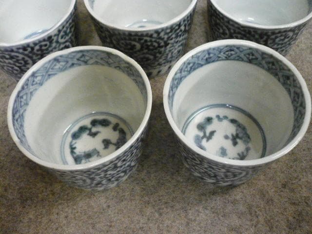 伊万里焼染付たこ唐草図蕎麦猪口 5個 [B31559]