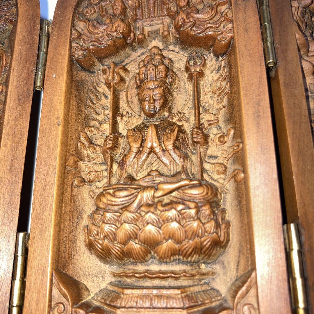 骨董仏像木造逗子入り十二支御守り本尊、千手観音阿弥陀如来不動明王大日如来レア希少