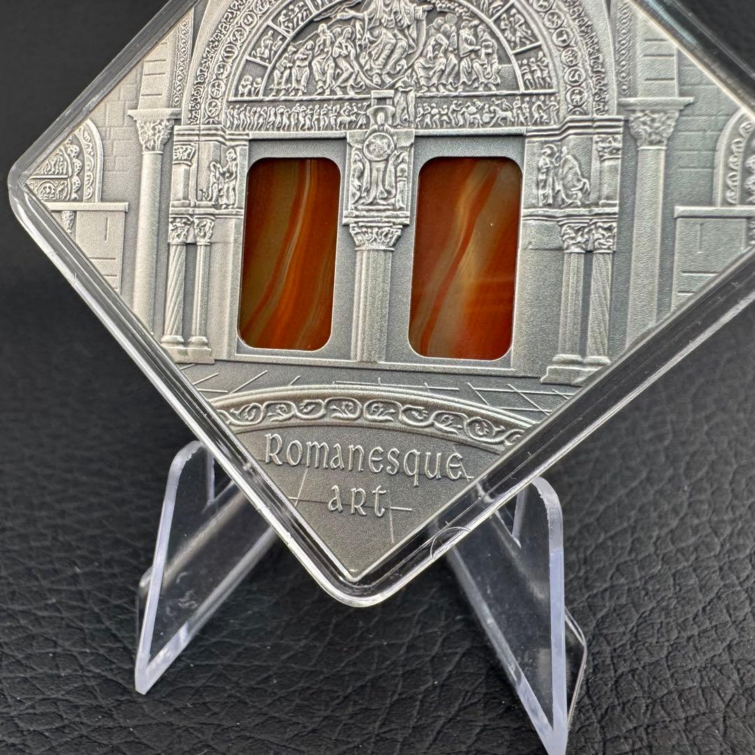 アンティーク銀貨 ロマネスク様式 パワーストーンのステンドグラス 純銀
