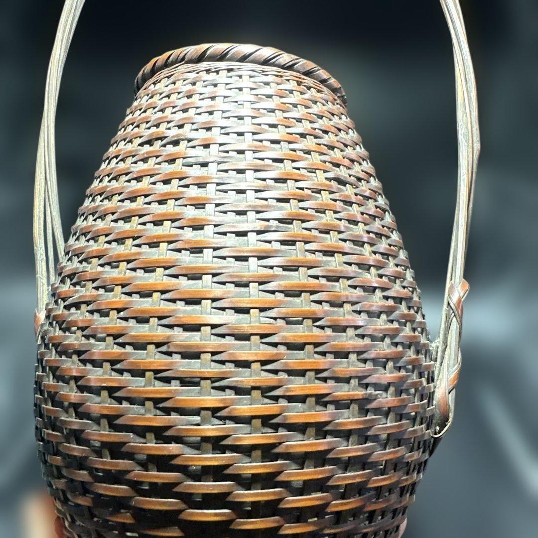 茶道具 竹編 手付花入 花籠 岩尾豊南 花器 竹製編み込みデザインかご