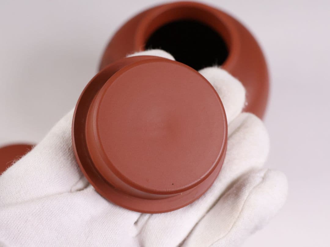 煎茶道具 陶元 常滑焼 朱泥 茶壺 梅彫紋 扇面寿 茶壷 茶入 陶芸 MB21