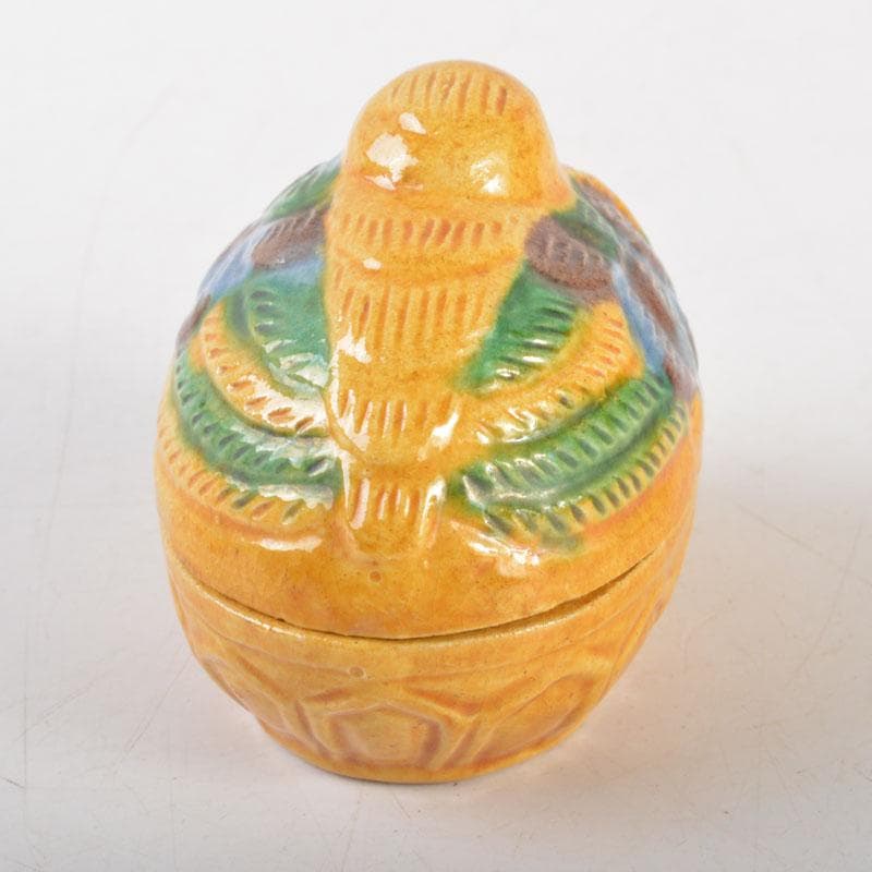 茶道具　平戸焼　横石嘉助作　交趾三彩　鳥形　香合　共箱　V　6522