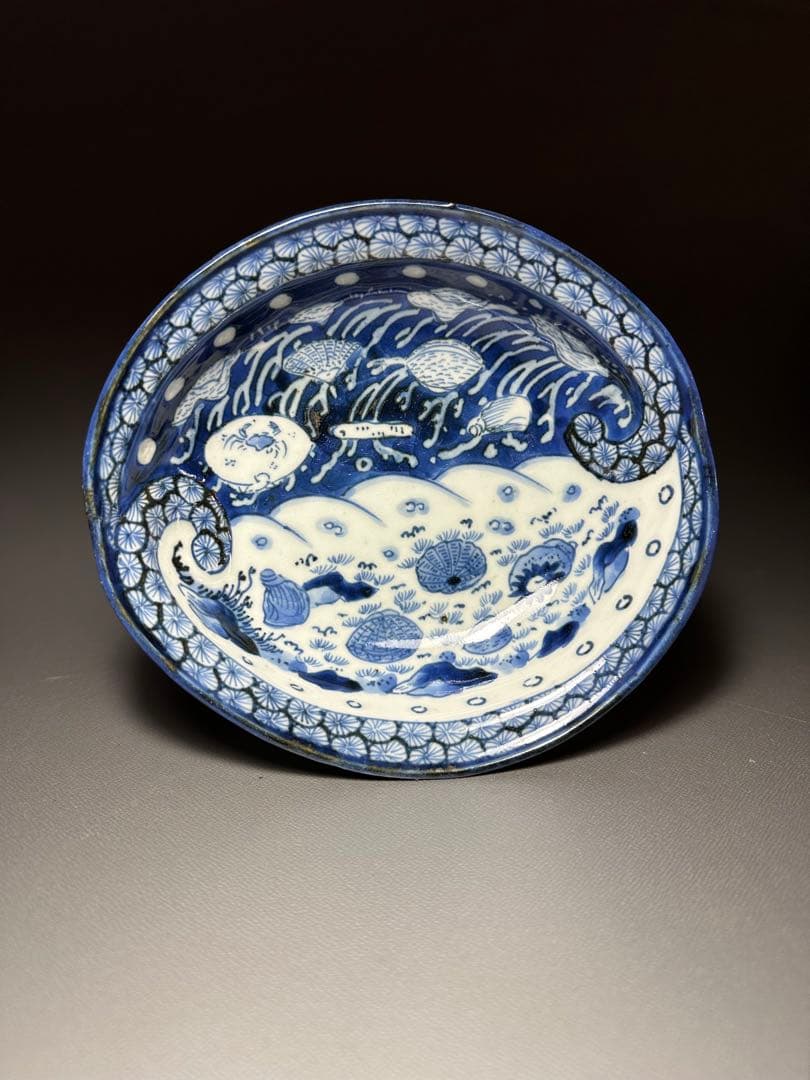 古伊万里　貝尽くし紋様　変形皿　2枚セット　染付皿