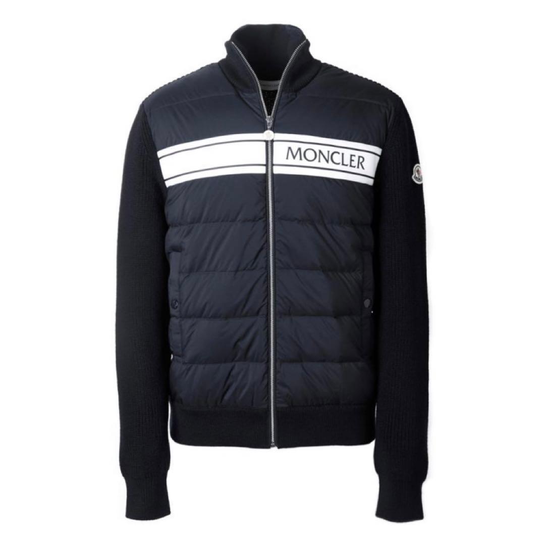 MONCLER メンズ 前面のみダウン入りジップカーディガン　ニット【ネイビー】