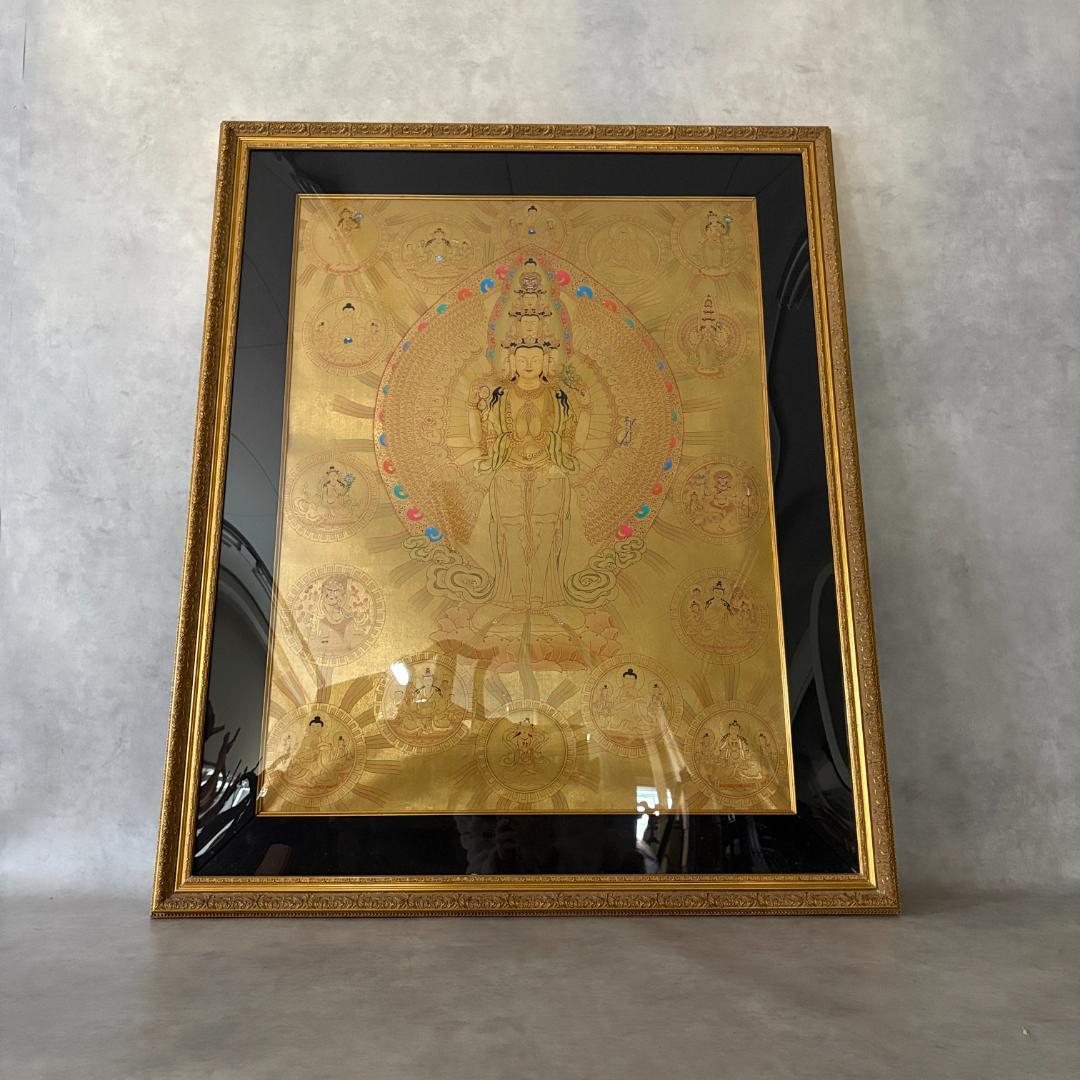 十一面千手観音 タンカ 仏画 絵画 細密画 サハスラブジャ 観音菩薩