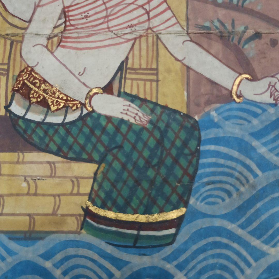 4445）タイの寺院画・宗教画？？？　水彩系の直筆　詳細不明