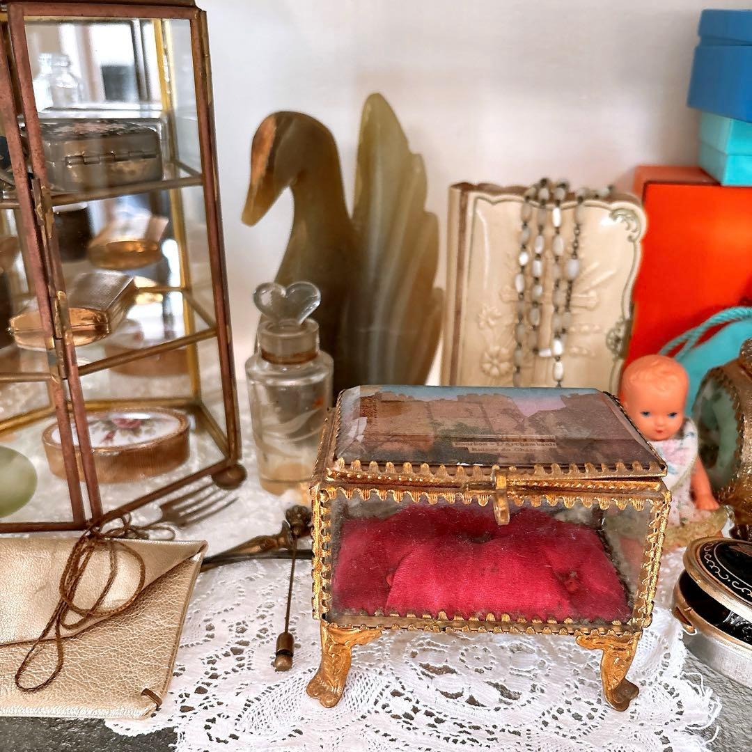 ベベルガラスジュエリーケース　ジュエリーボックス　フランスアンティーク　19世紀