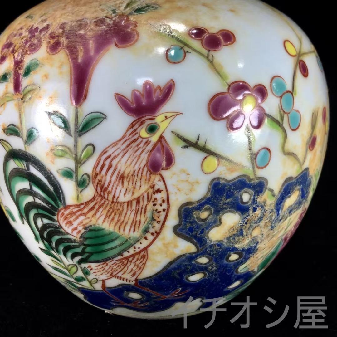 中国古美術 旧蔵 清粉彩 花鳥紋 蓋罐 茶道具 唐物 古磁器 純手描き 文房置物