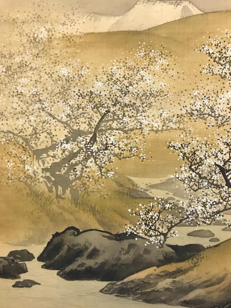 真作/石渓/梅花山村図/山/村/山水/家/布袋屋掛軸HB-133