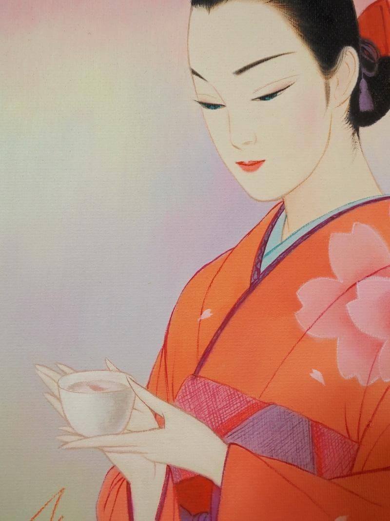 【最終値下げ】人物画　油絵　鶴田一郎　和服美人画　F6　額付き　手描き　肉筆