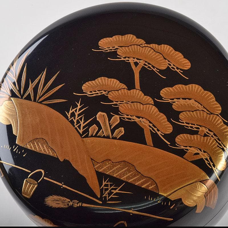 sai316 　柿本章作　塩釜蒔絵　内金溜　平棗　共布共箱　M　R9244