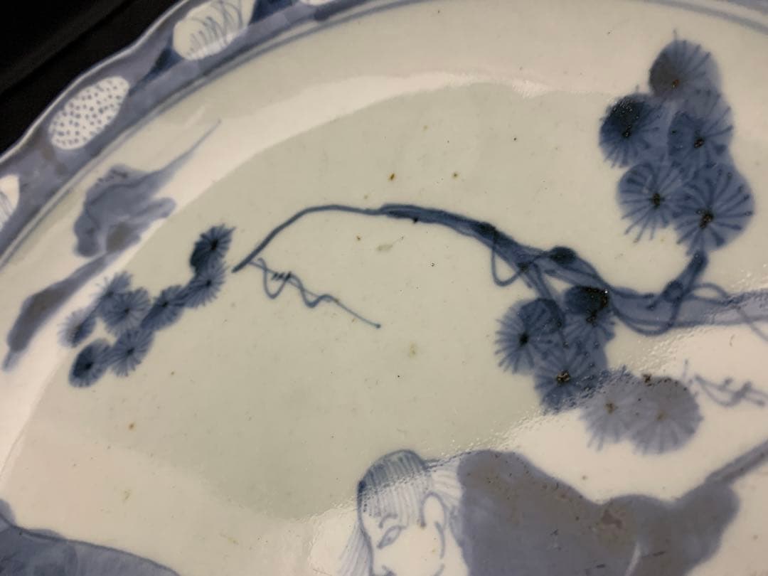 古伊万里　　鉄拐仙人染付図輪花皿　約直径27㎝