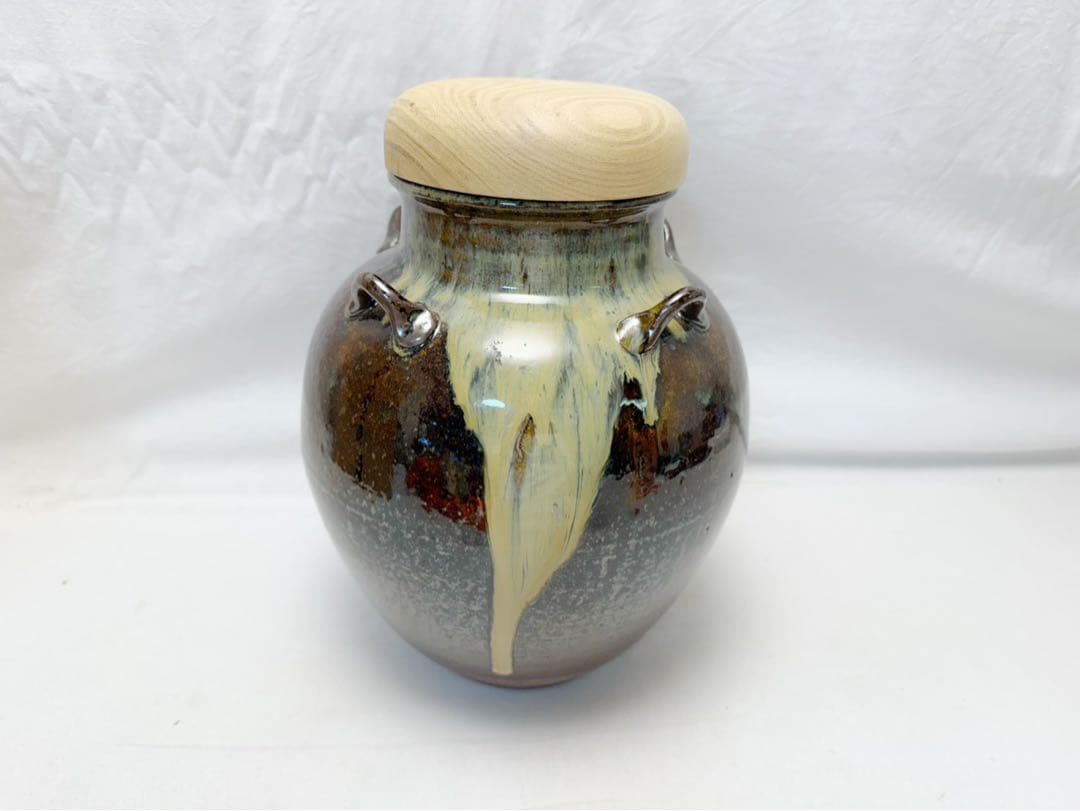 未使用 茶道具 八仙作 高取焼飾壺 飾網紐付 陶印 口切茶事 炉開き 共箱