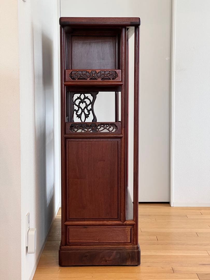 唐木 花梨 茶箪笥 飾り棚 茶棚 違い棚 和家具 木製 彫刻 アンティーク