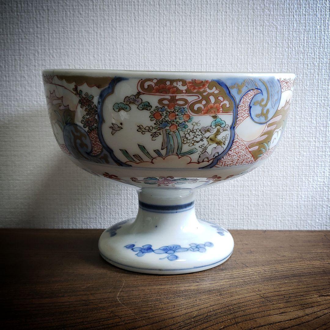 古伊万里　色絵　鳥　極楽浄土　盃洗　明治　訳あり　ニュウ