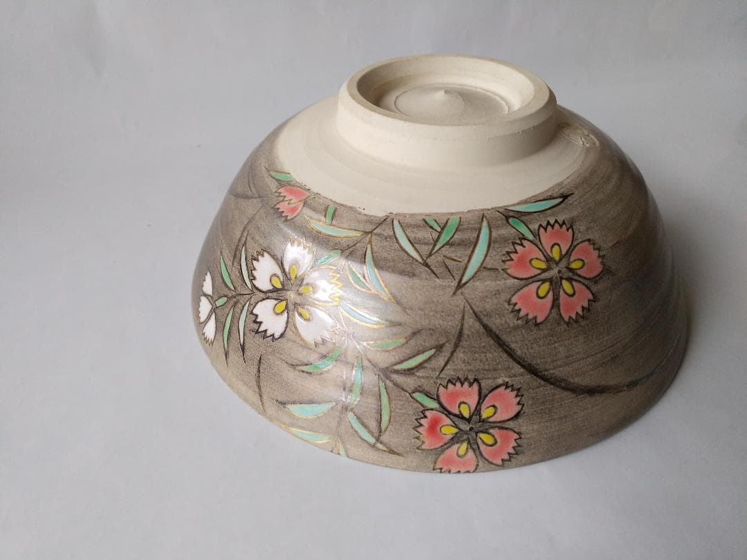 東福窯 中村能久 作 仁清写銀地撫子之図 平茶碗 京焼 共箱 共布 栞 新品