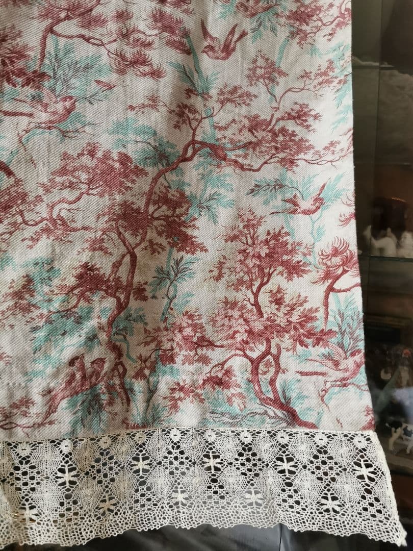 アンティークフランス 1880年トワルドジュイ鳥達の森 ボビンレース装飾カーテン