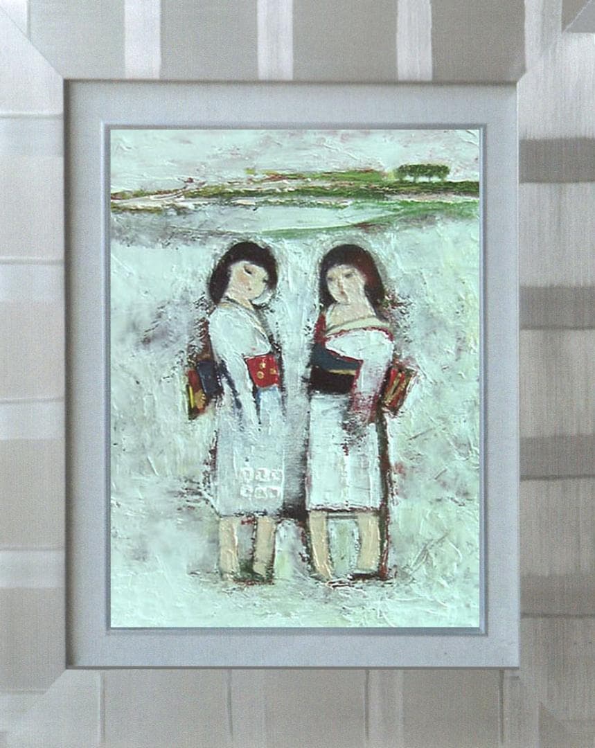 油絵 菅家令子 絵 絵画インテリア額付(白) uF6-071402人物 雪国の女