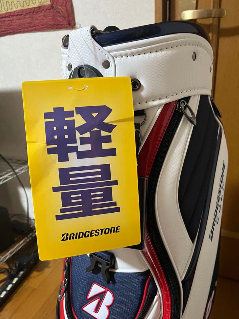 【新品未使用】ブリヂストン ゴルフバッグ 軽量キャディバッグ 白×ネイビー