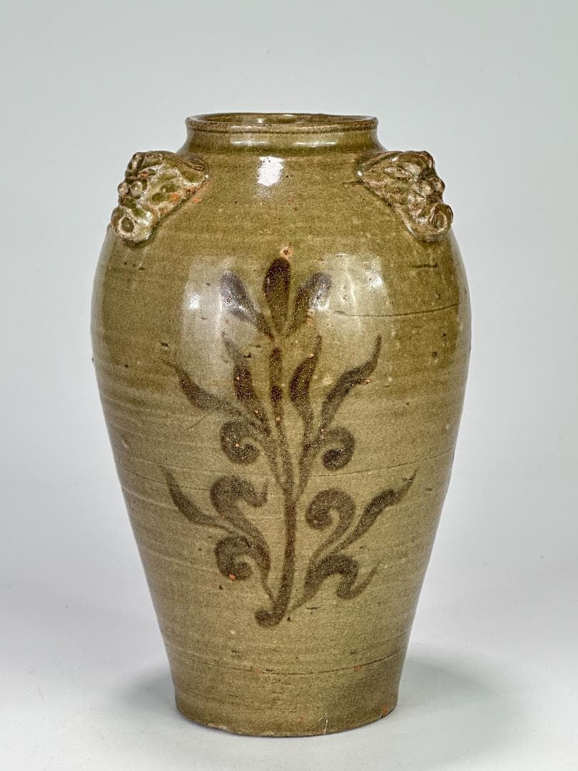 韓国美術　高麗～李朝時代　青磁　鉄絵唐草文　三獣頭壺　花瓶　時代物　古物