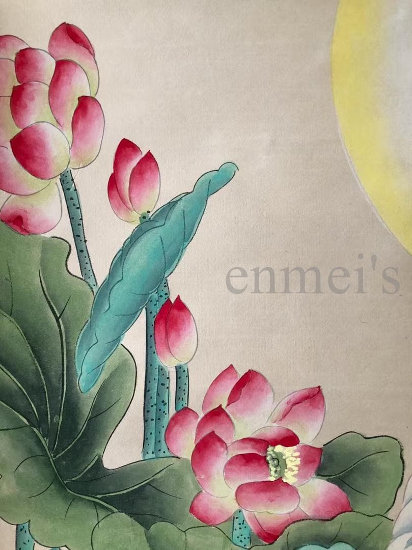 中国古美術・純手描き四尺人物観音菩薩掛軸・蓮の花・国画・張大千印款・珍品画・肉筆