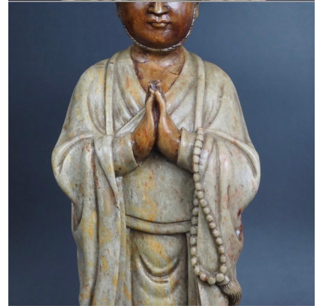 送料無料　寿山石細密彫刻　弘法大師像　高さ30ｃｍ