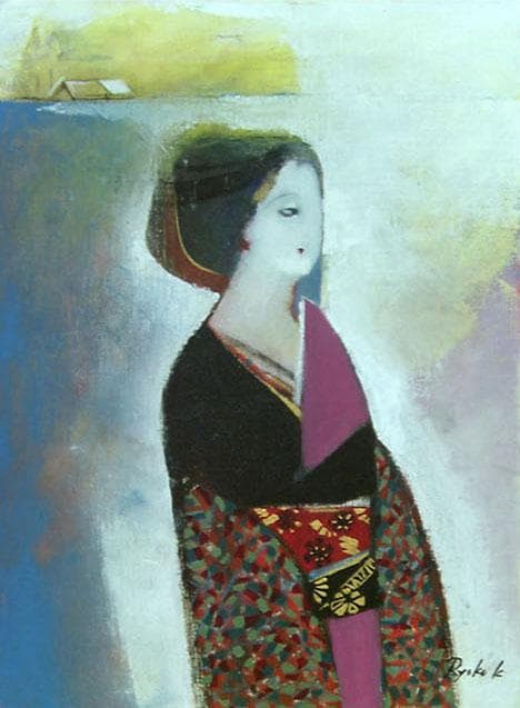 油絵 菅家令子 絵 絵画 インテリア 額付(銀) F4-142023 和服の女性