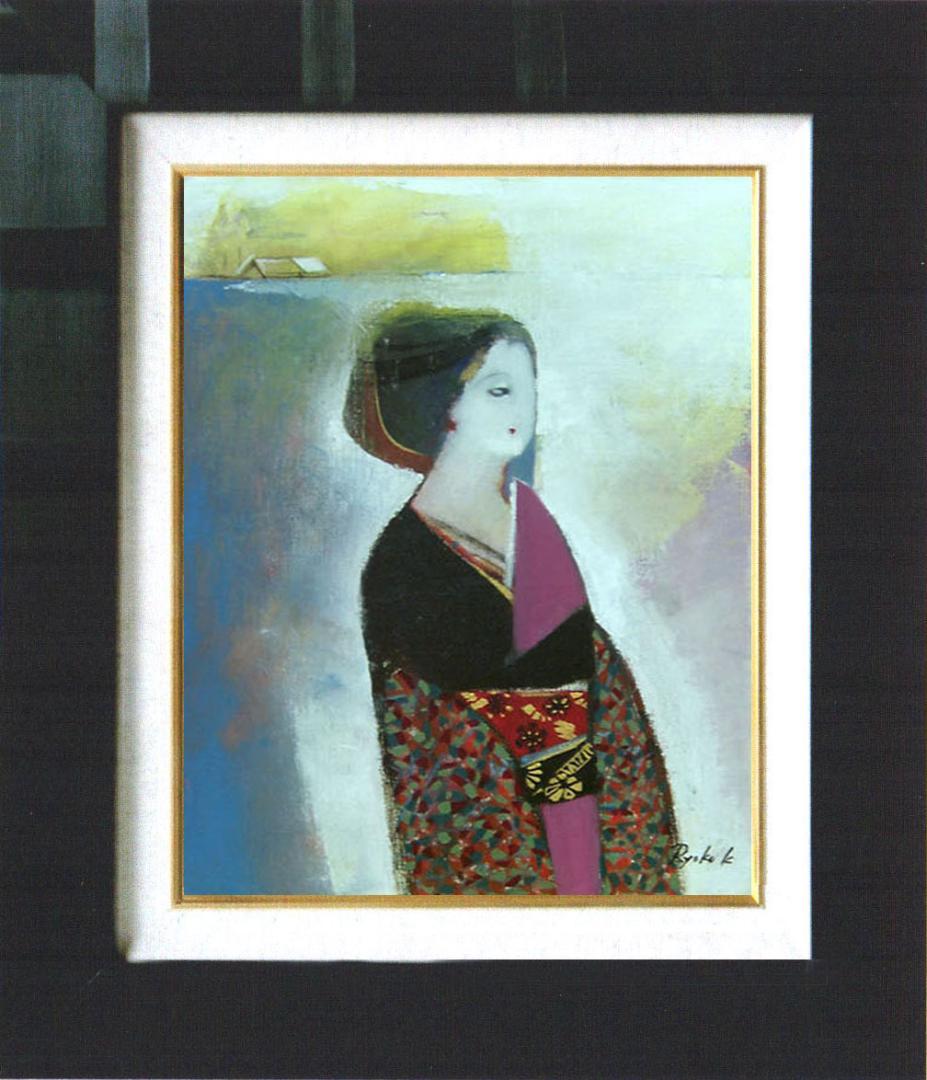 油絵 菅家令子 絵 絵画 インテリア 額付(銀) F4-142023 和服の女性