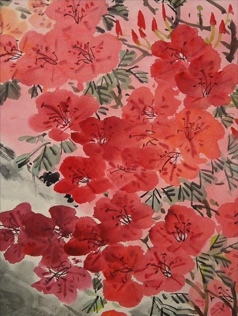 掛軸 2本セット 胡健華『花鳥図』中国画 紙本 肉筆 掛け軸