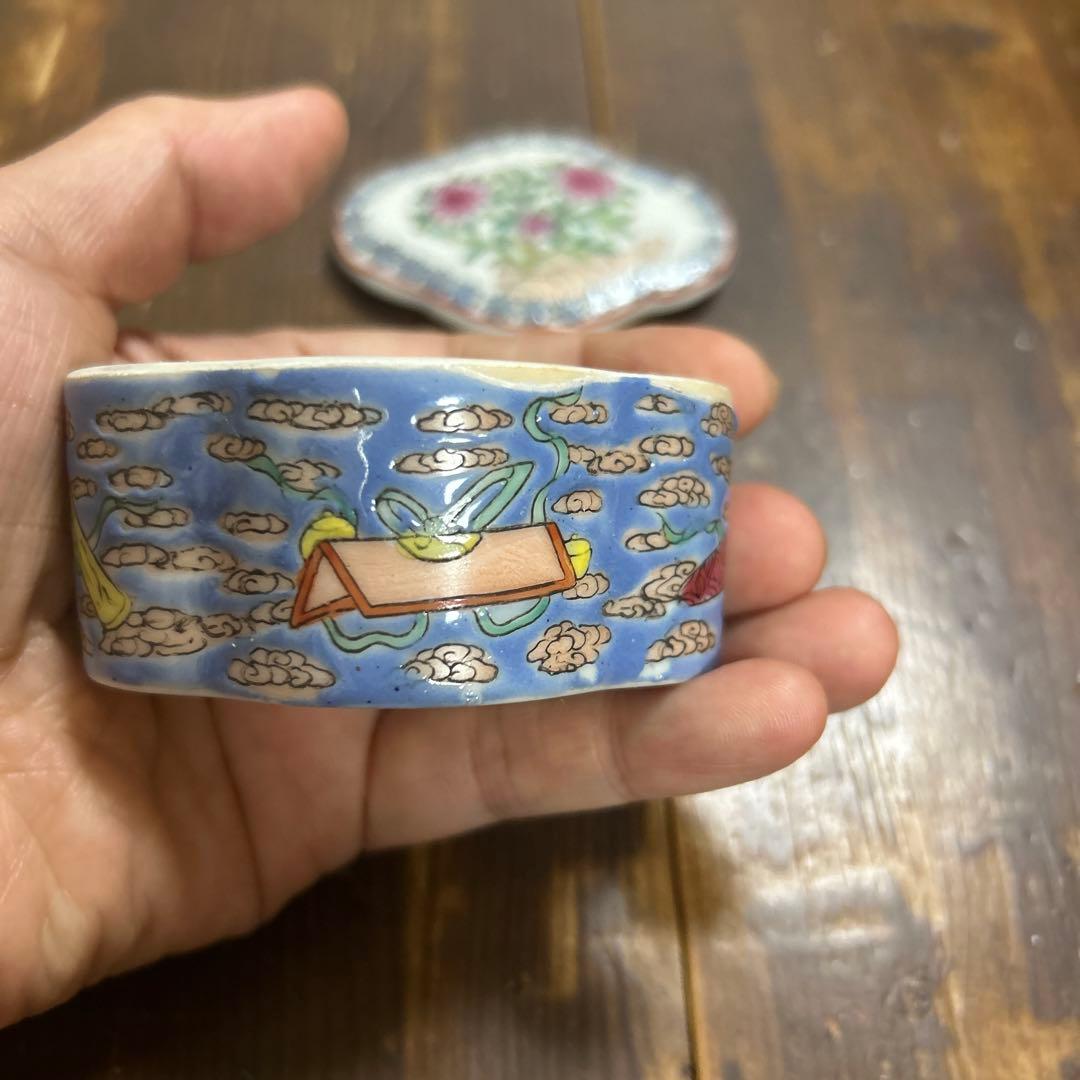 中国古美術　アンティーク　清朝期　粉彩　大清乾隆年製款 香合　蓋物