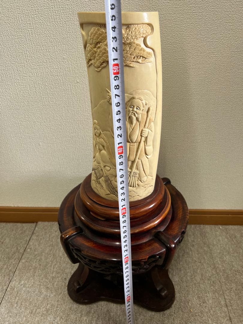 極上　筆筒　泉舟在銘　紫檀台　文房具 （台込の重さ）/3490g