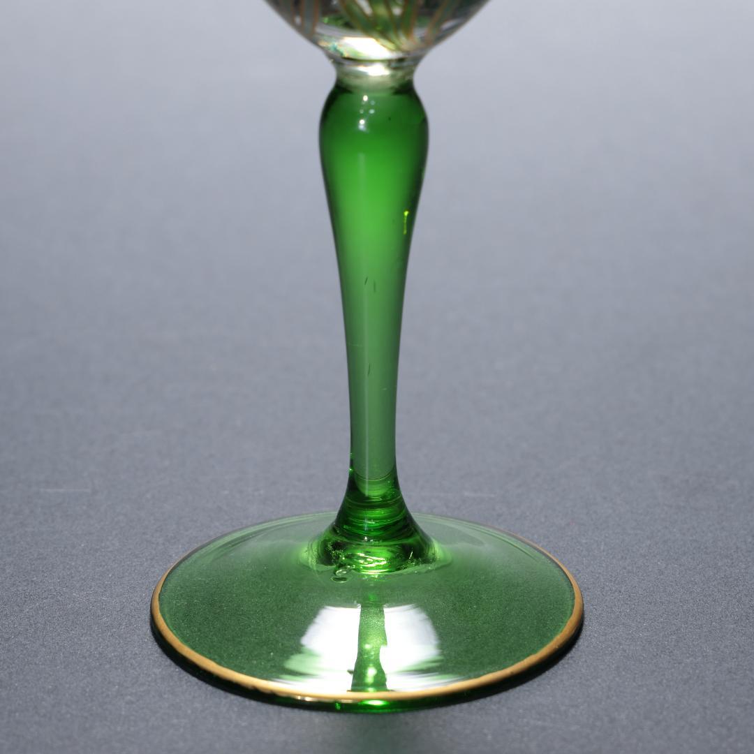 【美品】アンティークグラス　エナメル彩　花　ステム緑　R1338ダI