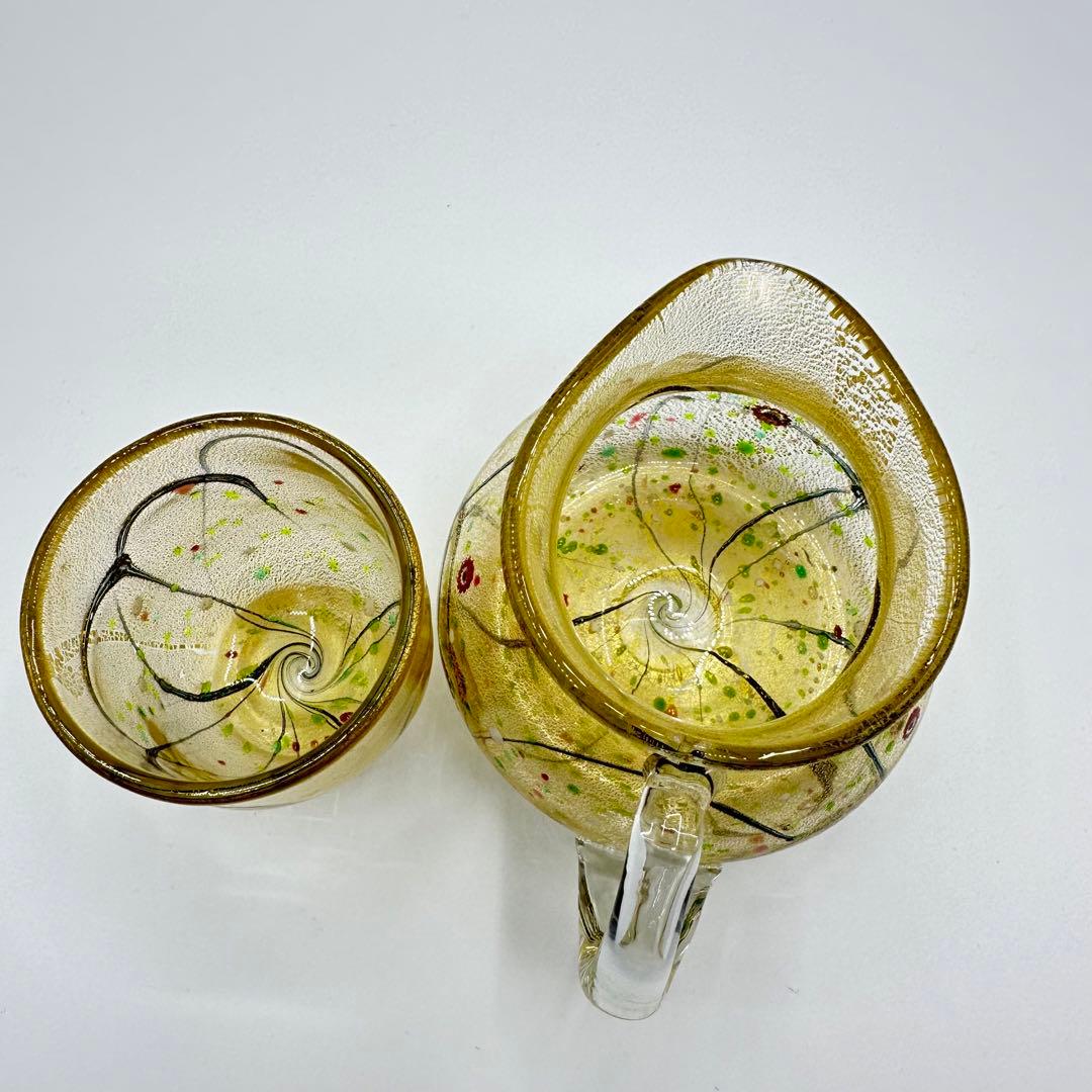 現代の名工/人間国宝 ガラス工芸家 黒木国昭作 コップ　ポット　金彩