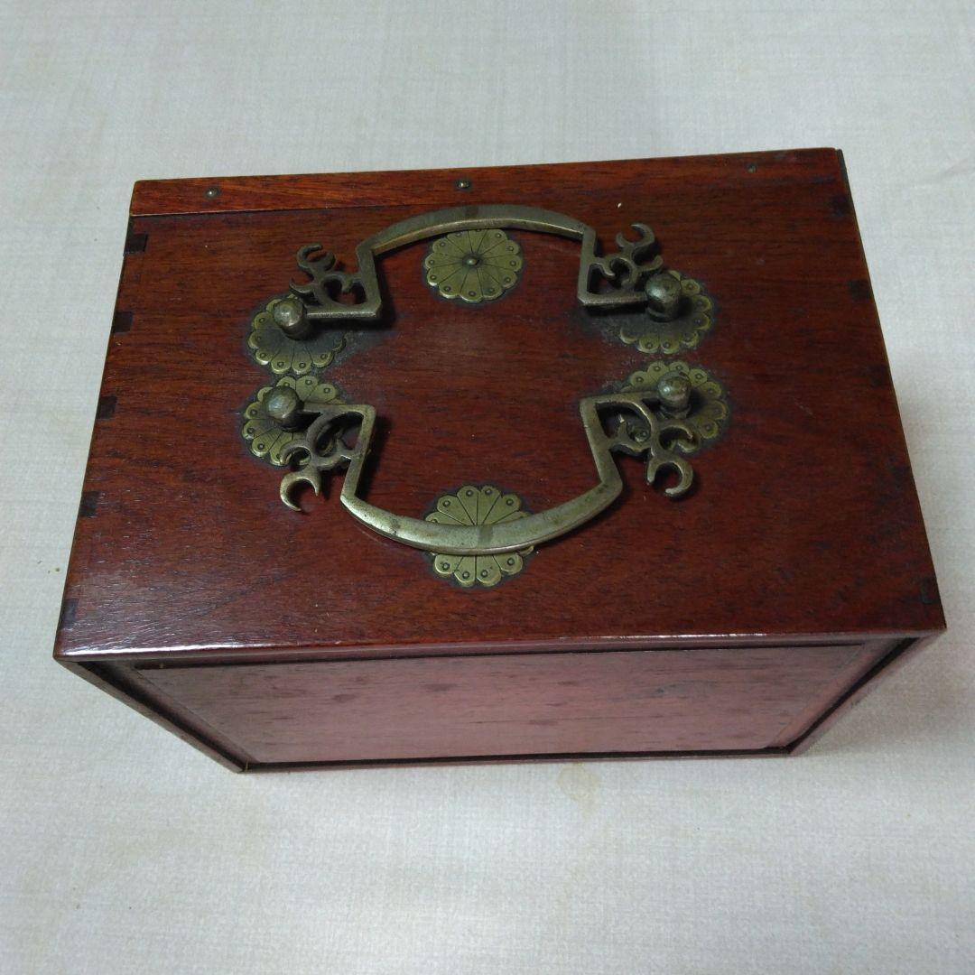 木製装飾ボックス 真鍮金具付きアンティーク背竹骨牌麻雀牌