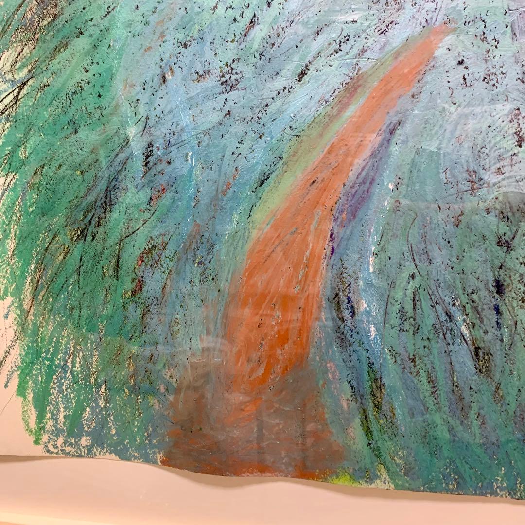 ✨抽象的なデザイン 青緑色の抽象画 アクリル絵の具+オイルスティックで描かれた画