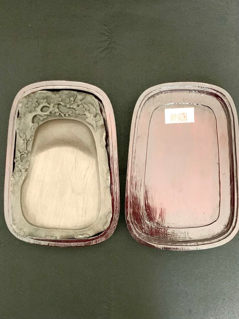 中国端渓硯　天然高級硯石　中国硯　木箱入り　石波模様　アンティーク希少名品