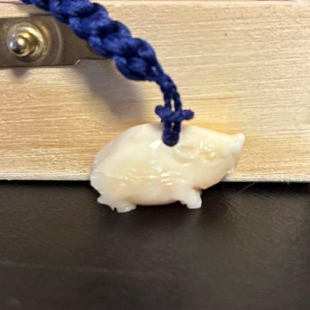 【作家物 白全】白珊瑚 根付 猪（亥）彫刻 縁起物　珊瑚　チャーム　ストラップ