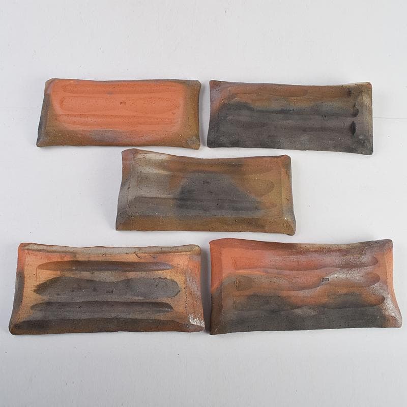 TA　和食器　楽山窯清水日呂志作　焼〆長皿　十客　共布共箱　MR9365B