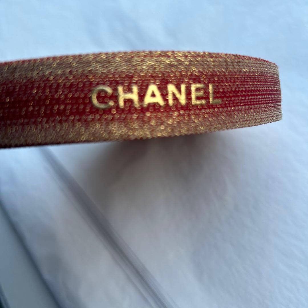 正規品　シャネル　2022年ホリデー限定　ラッピングリボン　レッド　両面柄