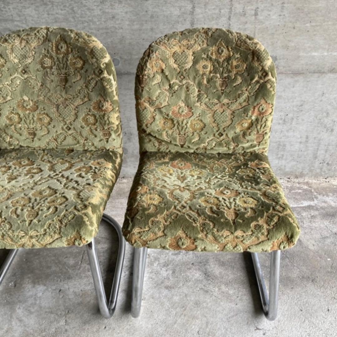カンチレバー チェア 椅子 2脚 ビロード ジャガード 金華山 昭和 レトロ