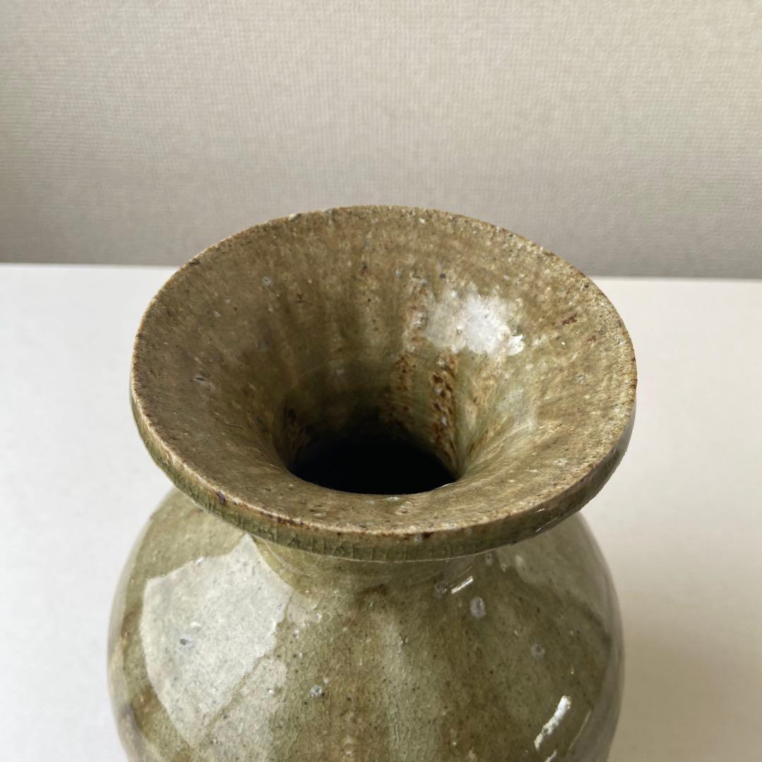 山田和俊　長頸壷　猿投窯　織部　共箱共布