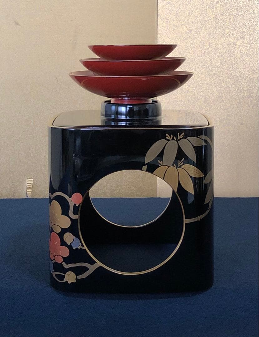 《R》輪島塗 松竹梅蒔絵 屠蘇器 五ツ揃 わじま慶塚 木箱　1f