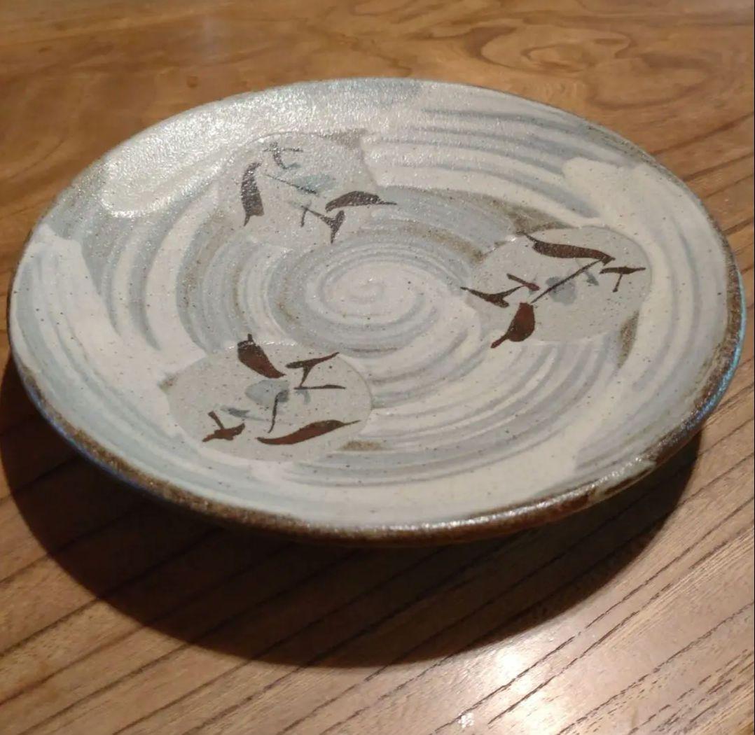 益子『明石庄作』刷毛目鉄絵花紋皿