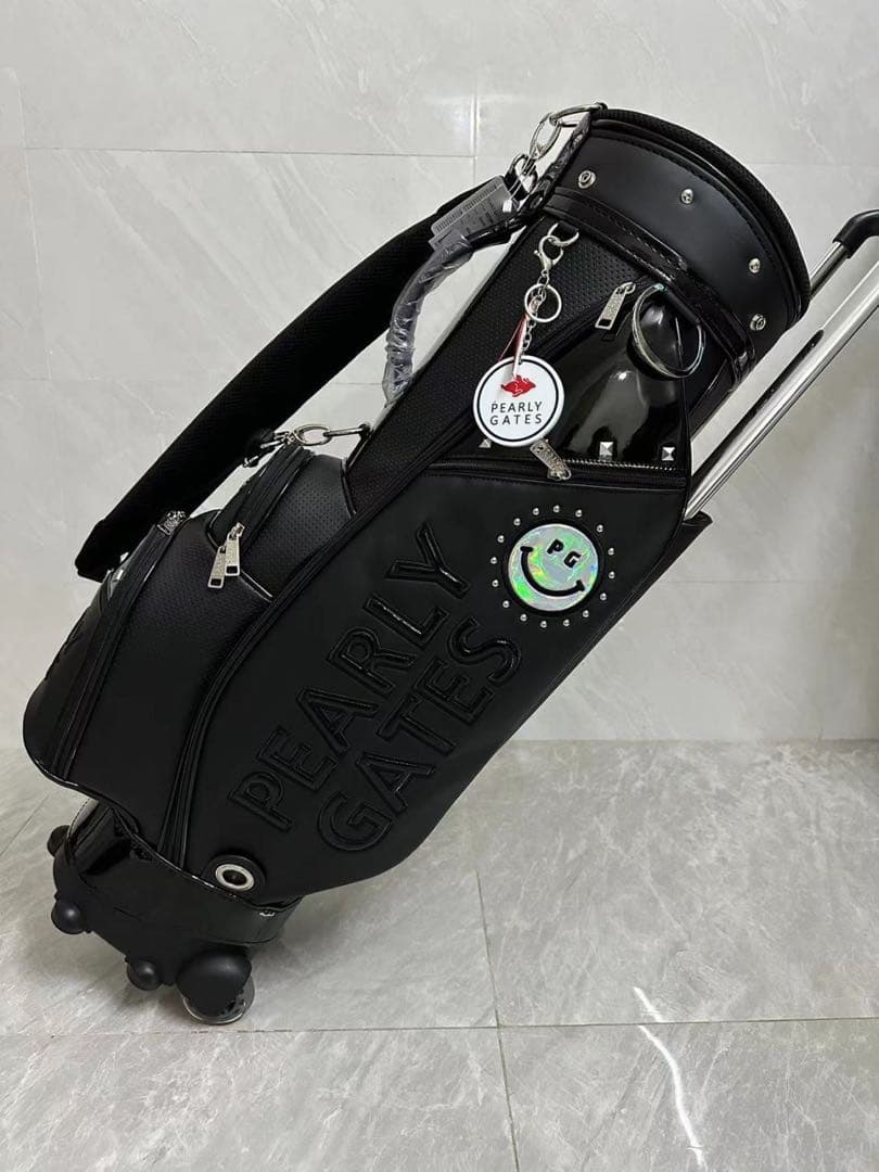 PEARLY GATES ブラックキャディバッグ　キャスター付き　合成革