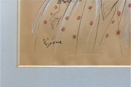 日本洋画壇の重鎮　芝田米三　フランス人形の絵　鉛筆とパステルによるデッサン画