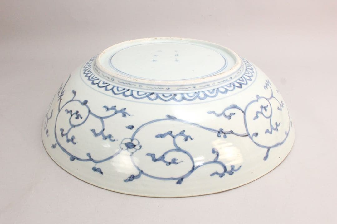 No5146 古伊万里　大明成化年製　染付花鳥文大皿　直径47cm 送料無料