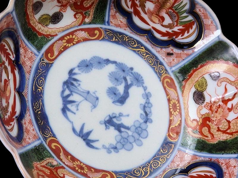 大聖寺伊万里　金襴手　団龍紋に鳳凰の図　膾皿　N514AS-CVq