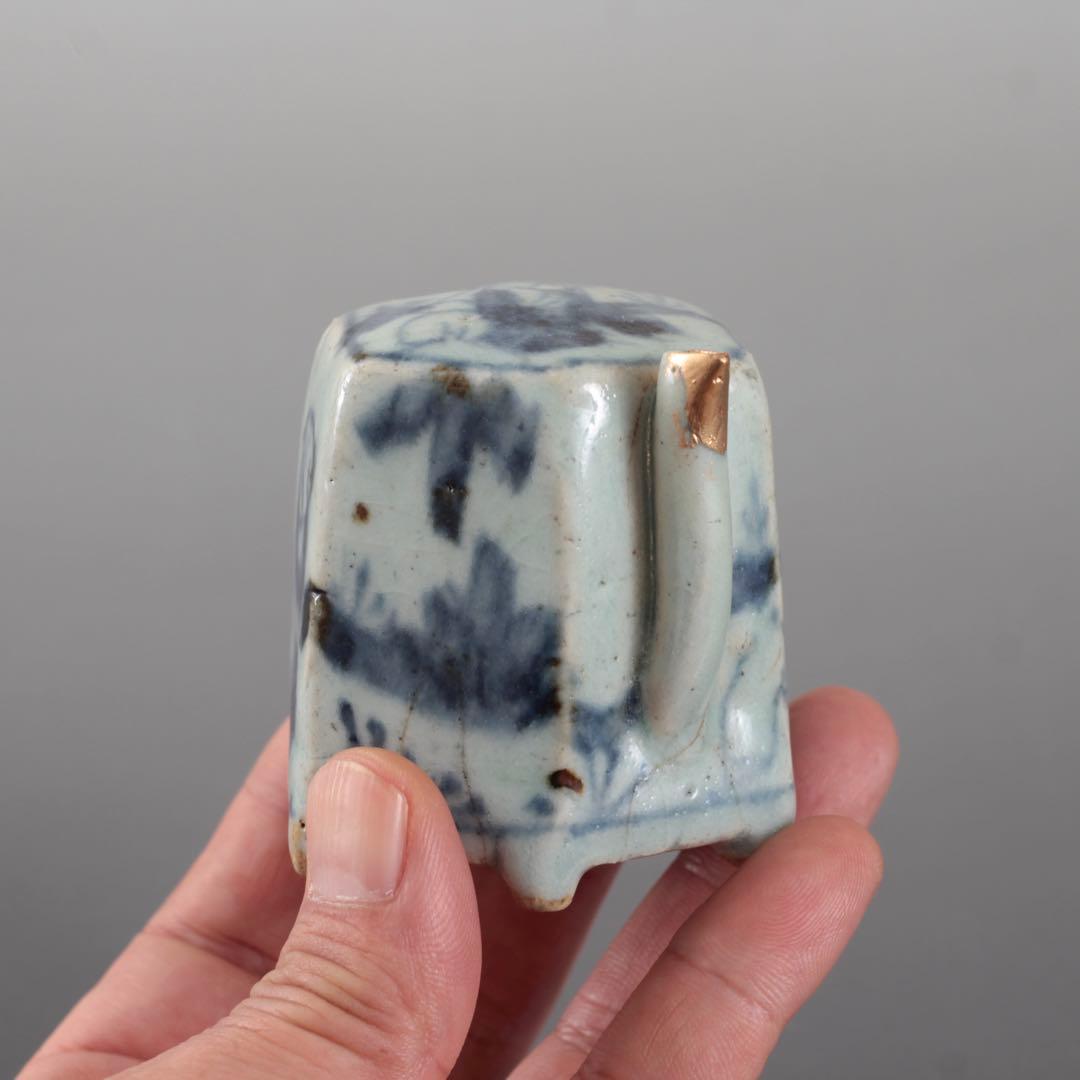 青花 六角 面取 水滴 清朝期 中国美術 古美術 文具 古道具 アンティーク