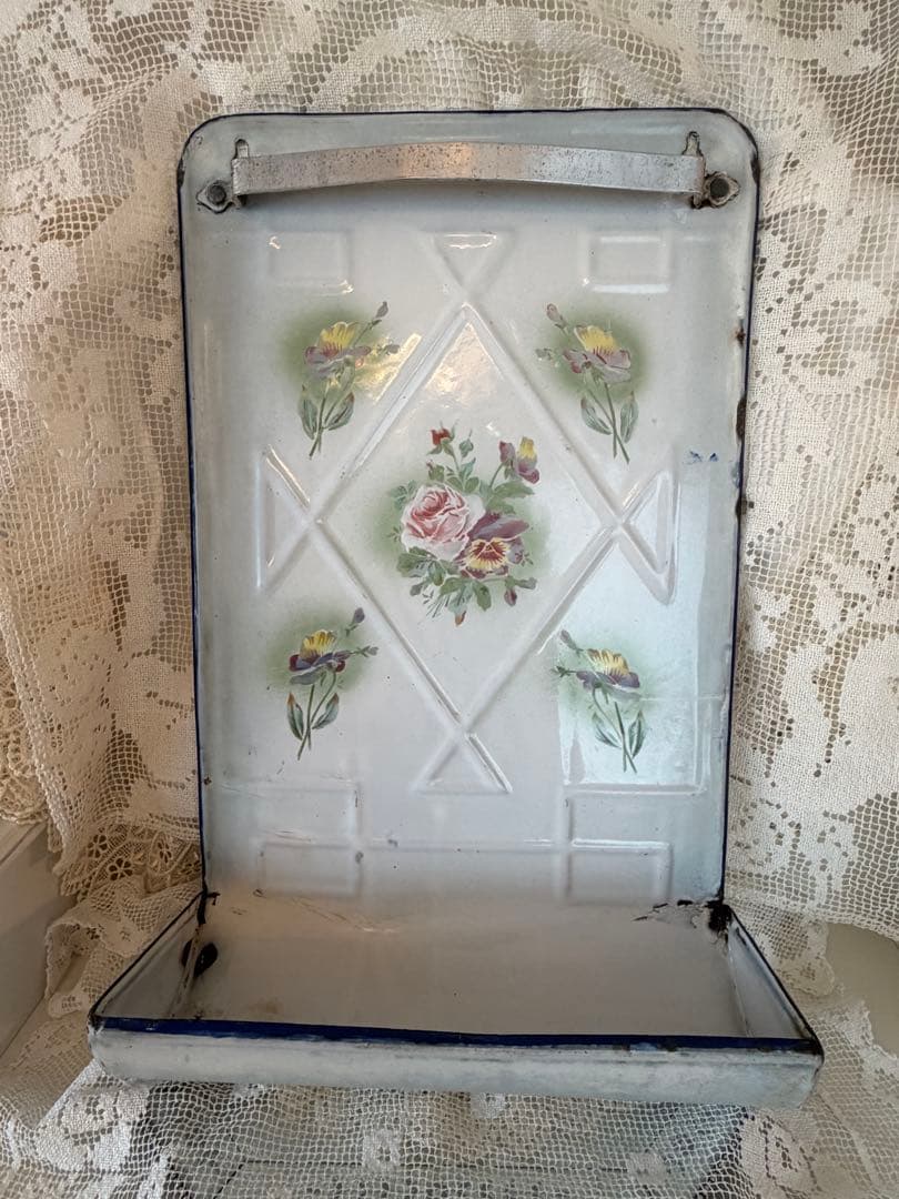 フランス　アンティーク　JAPYホーロー　 レードルラック　薔薇とパンジー