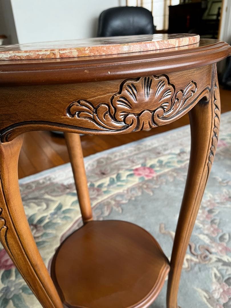 猫脚　花台　サイドテーブル　アンティーク　家具　大理石